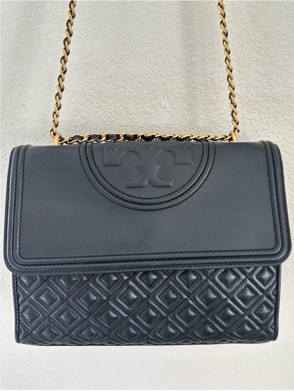 Tory Burch Fleming Quilted Leather Convertible Chain Shoulder Bag Black